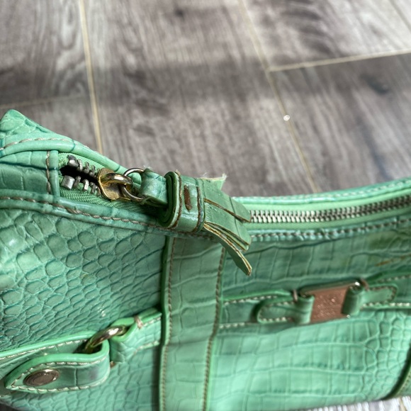 Liz Clairborne vintage green snakeskin structured zippered shoulder purse - Picture 8 of 13